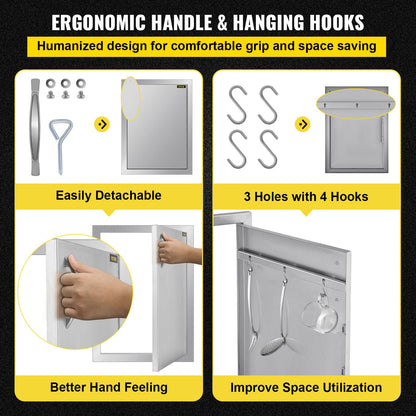 VEVOR 41.5x57cm Outdoor Kitchen Door BBQ Access Door Built In Stainless Steel