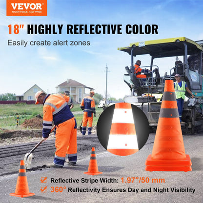 Collapsible 0.45m Traffic Cones, 2-Pack with Reflective Stripes and Storage Bag
