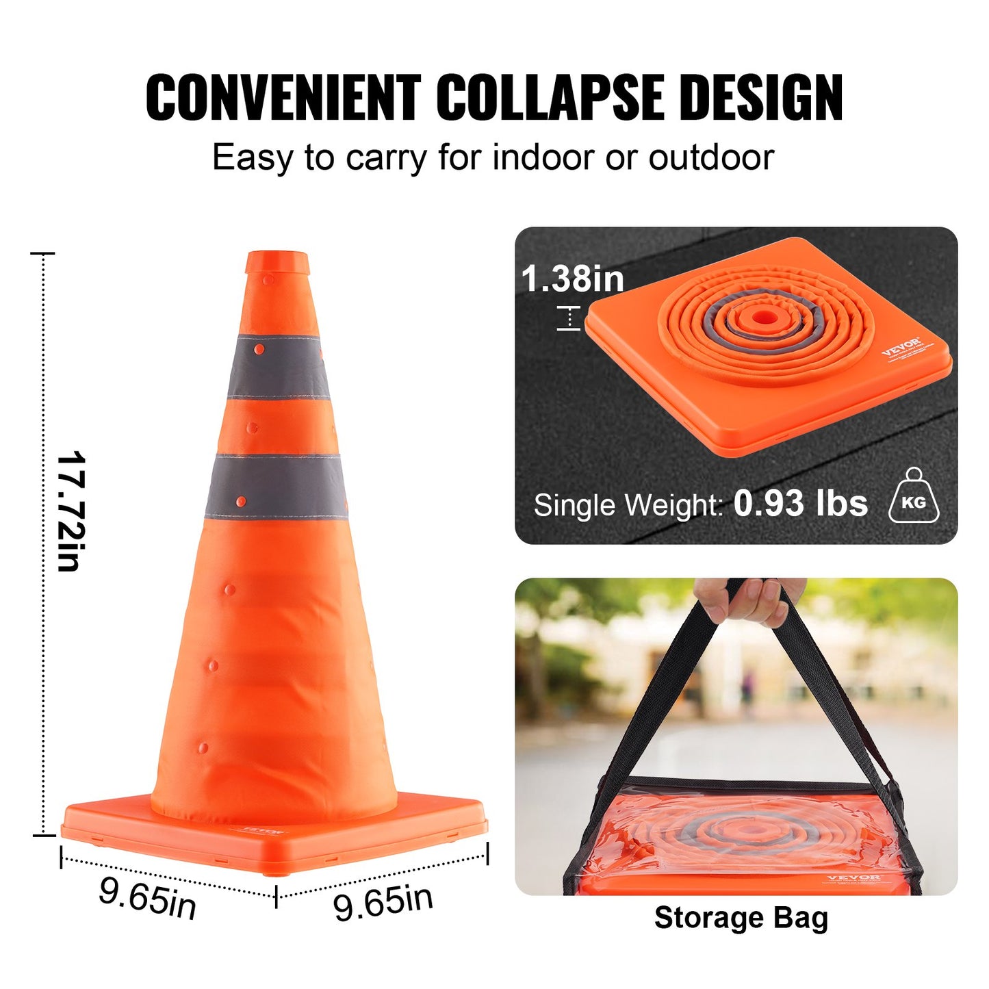 VEVOR Safety Cones, 2 Pack 18 inch Collapsible Traffic Cones, Construction Cones