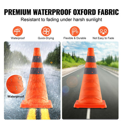 Collapsible 0.45m Traffic Cones, 2-Pack with Reflective Stripes and Storage Bag