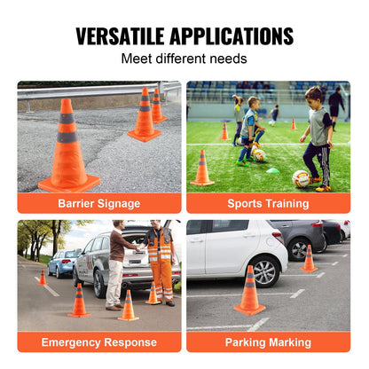 Collapsible 0.45m Traffic Cones, 2-Pack with Reflective Stripes and Storage Bag