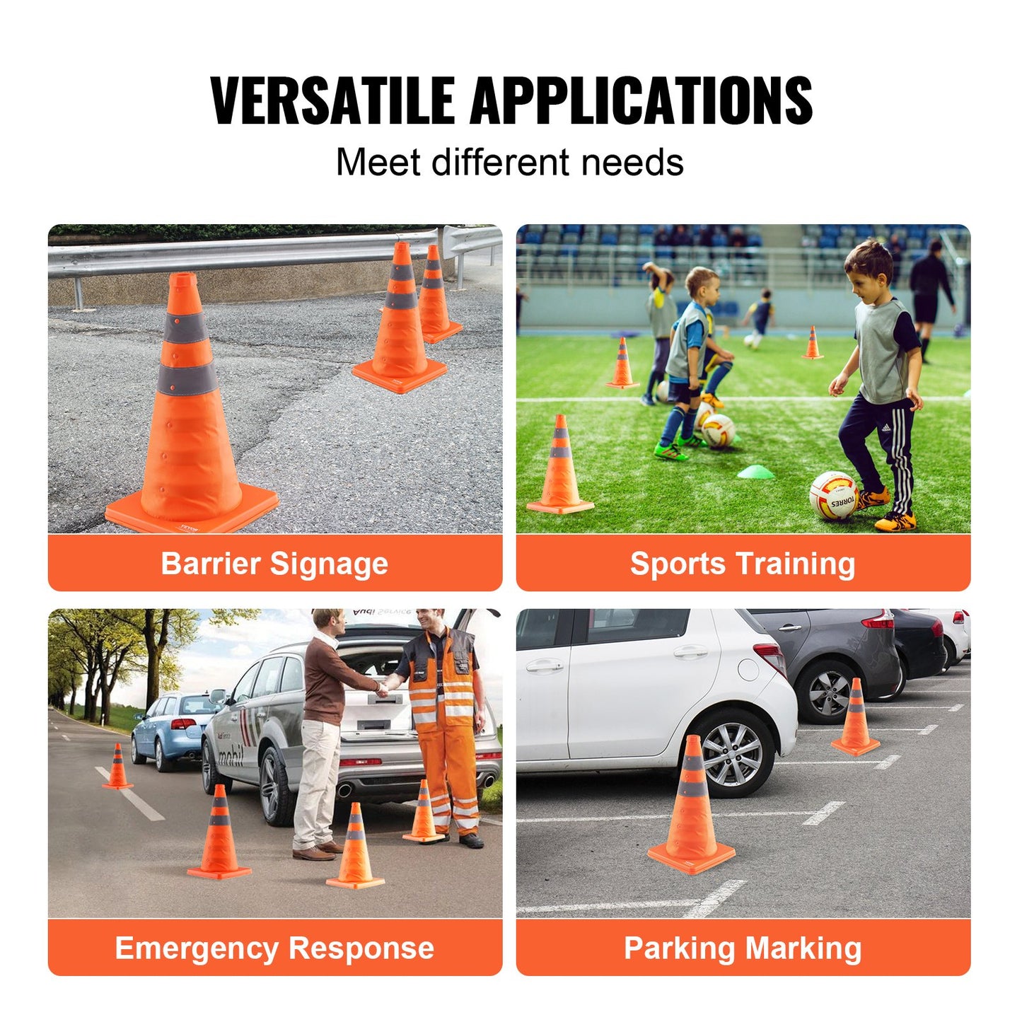 VEVOR Safety Cones, 2 Pack 18 inch Collapsible Traffic Cones, Construction Cones