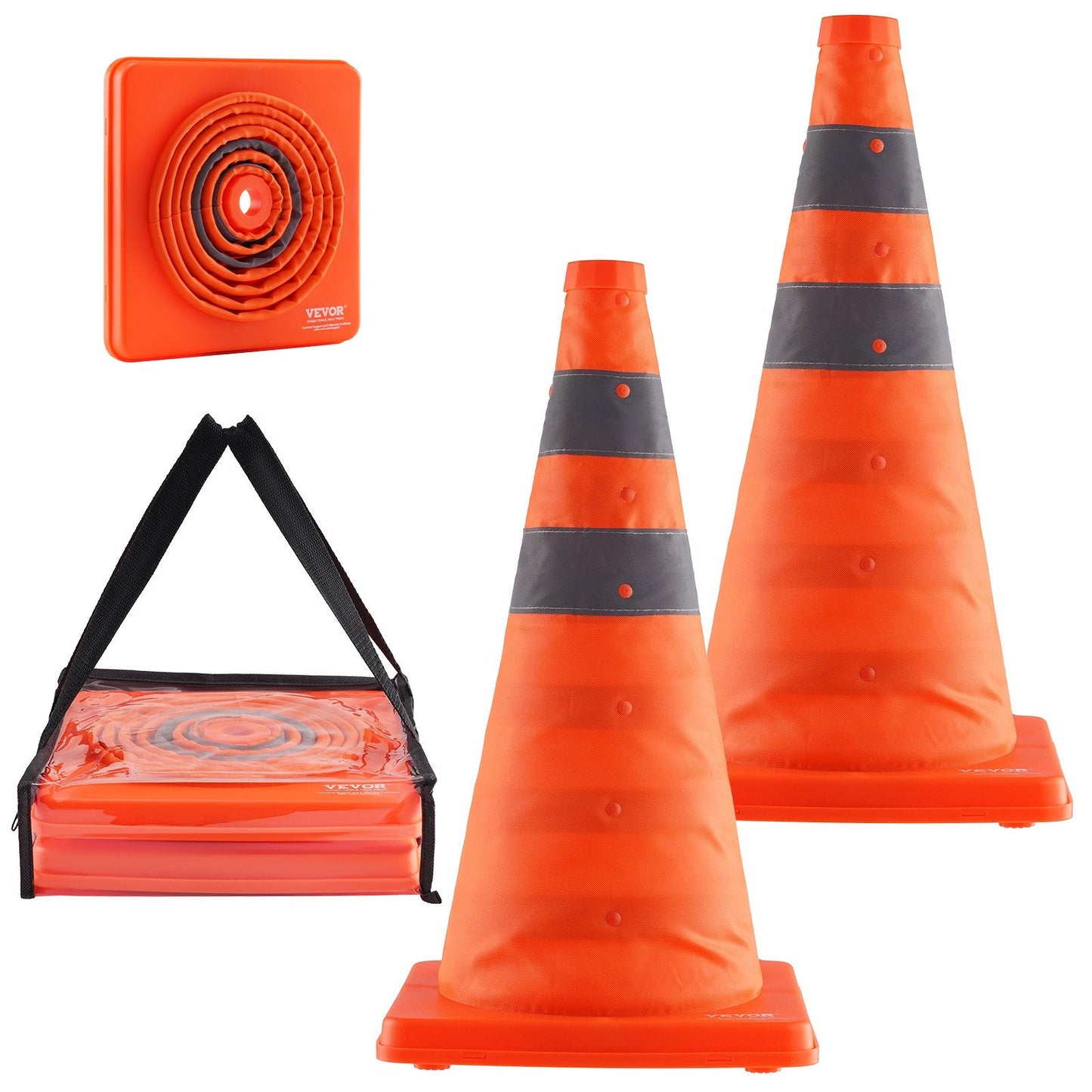 Collapsible 0.45m Traffic Cones, 2-Pack with Reflective Stripes and Storage Bag