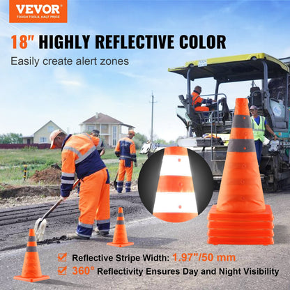 Collapsible Traffic Cones 4-Pack, 0.45m, with Reflective Collars and Storage Bag