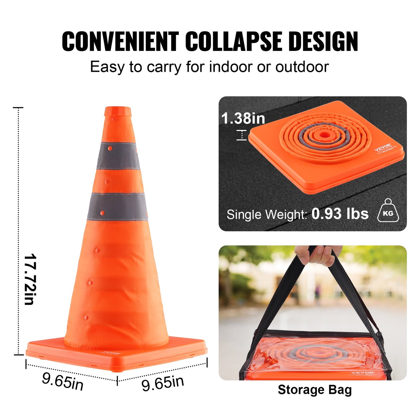 VEVOR Safety Cones, 4 Pack 18 inch Collapsible Traffic Cones, Construction Cones