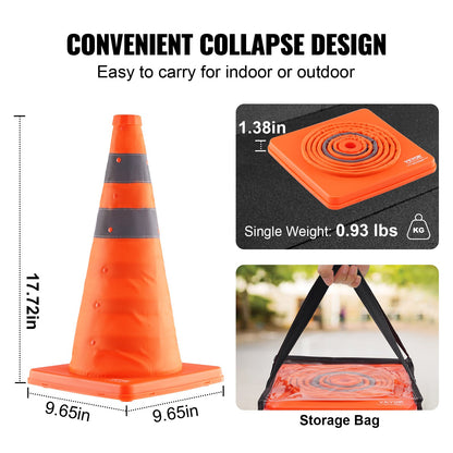 VEVOR Safety Cones, 4 Pack 18 inch Collapsible Traffic Cones, Construction Cones