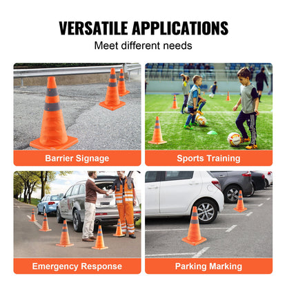 VEVOR Safety Cones, 4 Pack 18 inch Collapsible Traffic Cones, Construction Cones