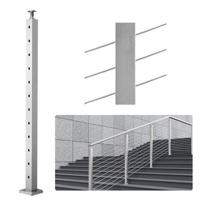 VEVOR Cable Railing Post, 42" x 2" x 2" Steel 30° Angled Hole Stair Railing Post,