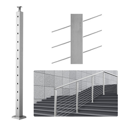 Stainless Steel Stair Railing Post, 30° Angled Holes, 106.7cm, Silver