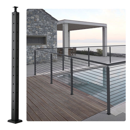 Steel Corner Cable Railing Post, 106.7 cm, 12 Holes, Black, 1-Pack