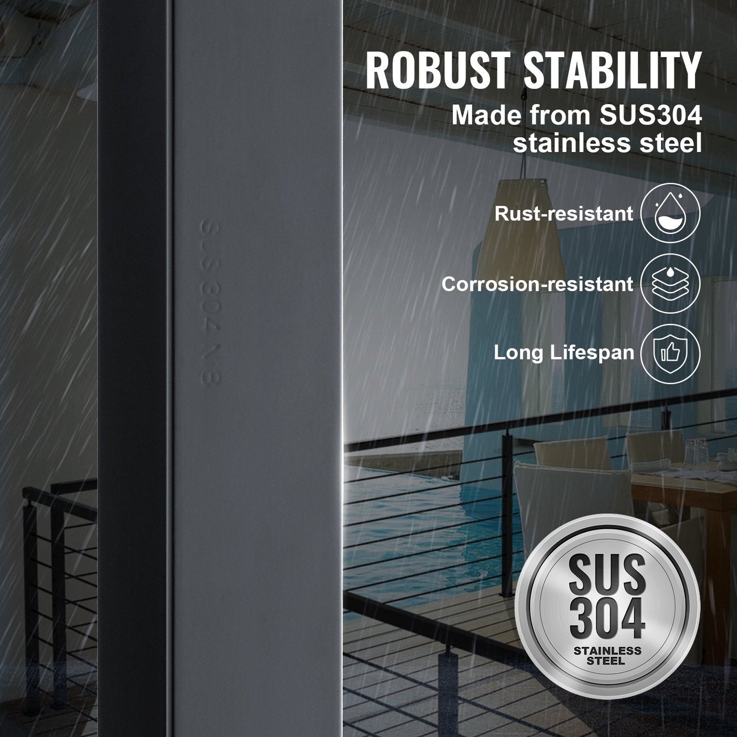 36" Stainless Steel Deck Railing Post with Brackets, Black, No Holes, 1-Pack
