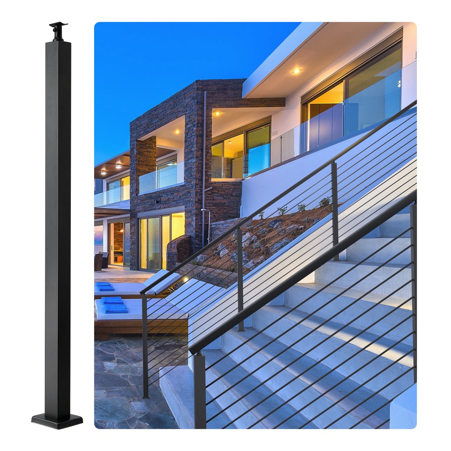 VEVOR Cable Railing Post, 36" x 2" x 2" Steel Level Deck Railing Post Without Holes,