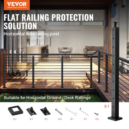 Stainless Steel Cable Railing Post with Horizontal Holes, Black, 91.4 cm