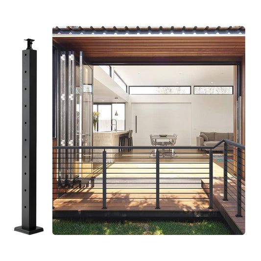 VEVOR Cable Railing Post, 36" x 2" x 2" Steel Horizontal Hole Deck Railing Post,