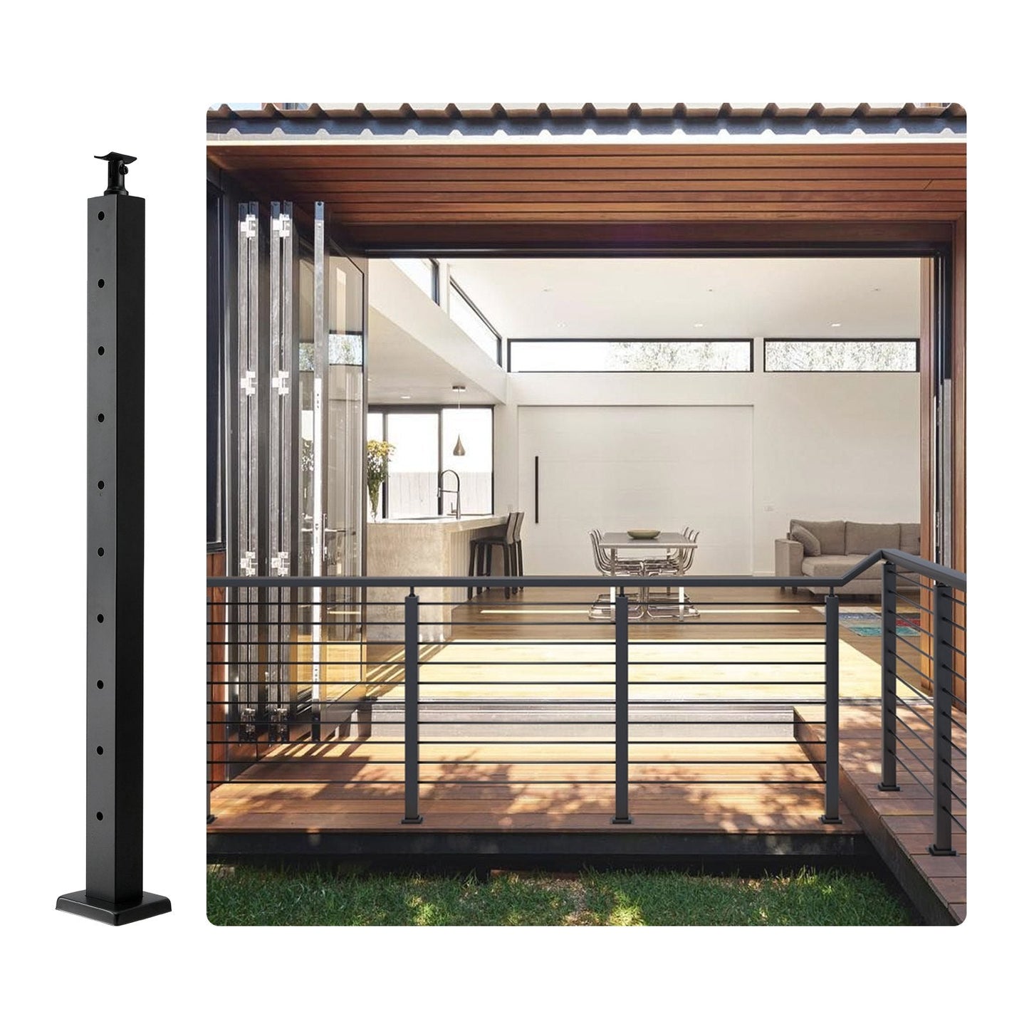 Stainless Steel Cable Railing Post with Horizontal Holes, Black, 91.4 cm