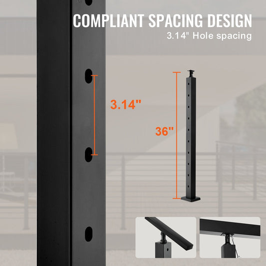 Stainless Steel Stair Railing Post with Angled Holes, 91.4x5x5 cm, Black