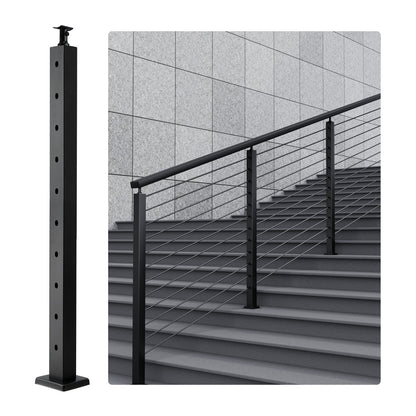 VEVOR Cable Railing Post, 36" x 2" x 2" Steel 30° Angled Hole Stair Railing Post,