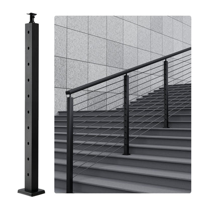 Stainless Steel Stair Railing Post with Angled Holes, 91.4x5x5 cm, Black