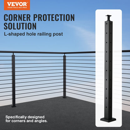 Steel Cable Railing Post, L-Shaped, 91.4 cm, SUS304, Black, 1-Pack