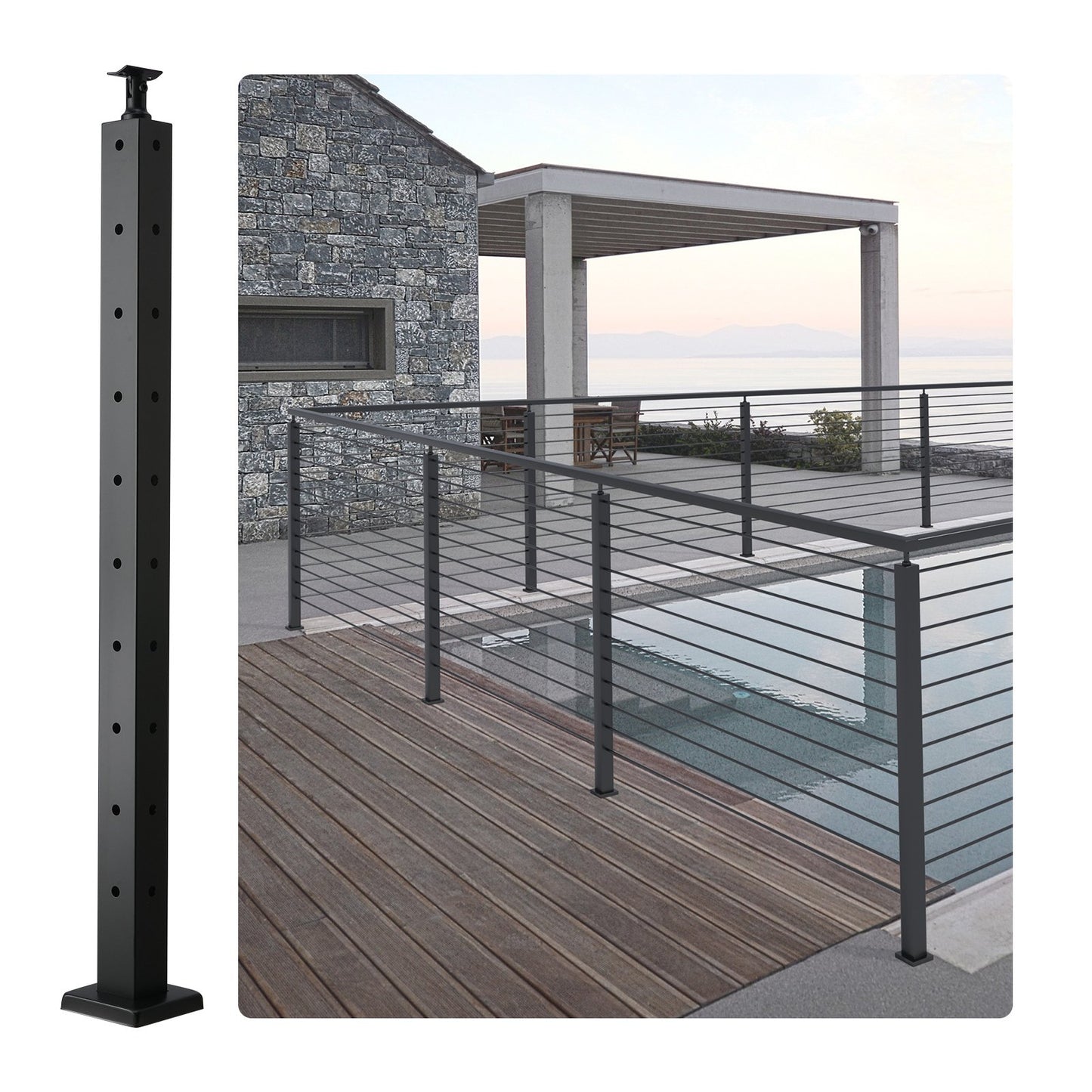 VEVOR Cable Railing Post, 36" x 2" x 2" Steel L-Shaped Hole Corner Railing Post,