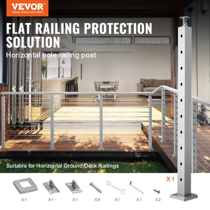 Stainless Steel Cable Railing Post, 91.4 x 5 x 5 cm, Silver, 10 Holes, Easy Install