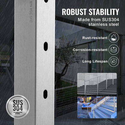VEVOR Cable Railing Post, 36" x 2" x 2" Steel Horizontal Hole Deck Railing Post,