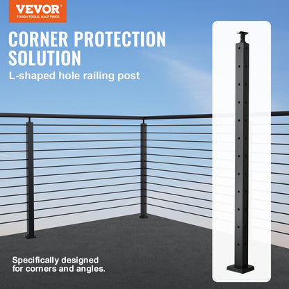 VEVOR Cable Railing Post, 42" x 1" x 2" Steel L-Shaped Hole Corner Railing Post,