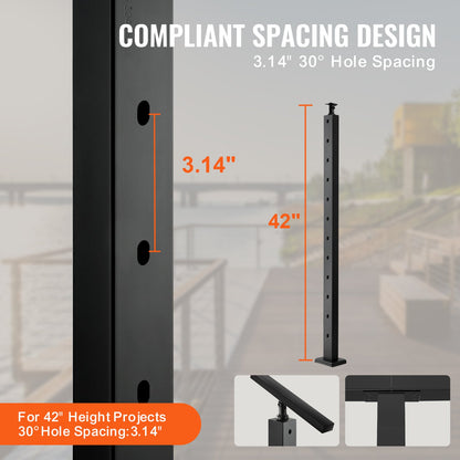 VEVOR Cable Railing Post, 42" x 1" x 2" Steel 30° Angled Hole Stair Railing Post,