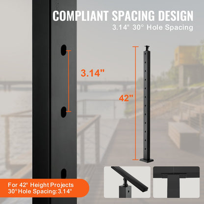 Stainless Steel Cable Railing Post with 30° Angled Holes, 106.7cm, Black