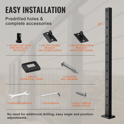 Stainless Steel Cable Railing Post with 30° Angled Holes, 106.7cm, Black