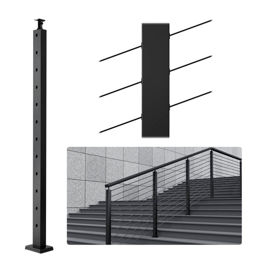 VEVOR Cable Railing Post, 42" x 1" x 2" Steel 30° Angled Hole Stair Railing Post,