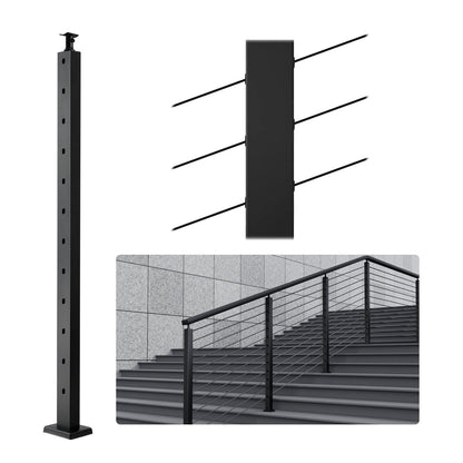 Stainless Steel Cable Railing Post with 30° Angled Holes, 106.7cm, Black