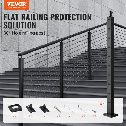 VEVOR Cable Railing Post, 36" x 1" x 2" Steel 30° Angled Hole Stair Railing Post,