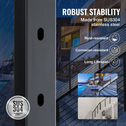 Stainless Steel Stair Railing Post with 30° Angled Holes, Black, 91.4cm