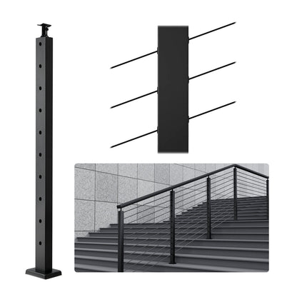 Stainless Steel Stair Railing Post with 30° Angled Holes, Black, 91.4cm