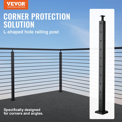 VEVOR Cable Railing Post, 36" x 1" x 2" Steel L-Shaped Hole Corner Railing Post,