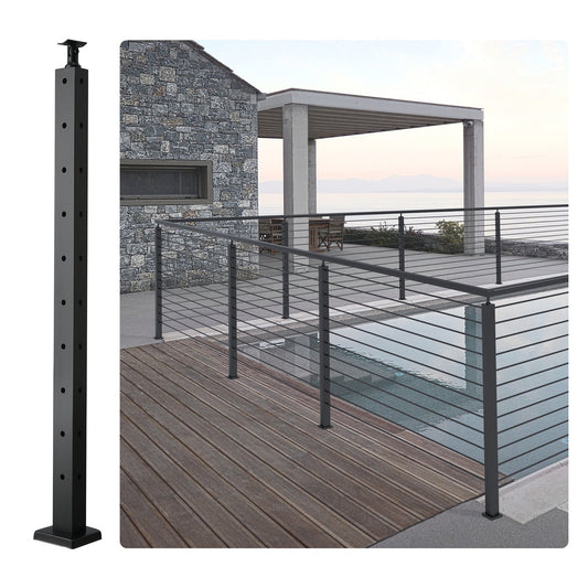 VEVOR Cable Railing Post, 36" x 1" x 2" Steel L-Shaped Hole Corner Railing Post,