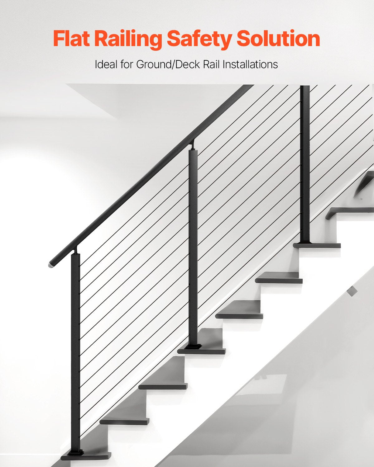Cable Railing Post,106.7x2.5x5cm Stair Railing Post, with Pre-Drilled 30° Angled Holes, Stainless Steel Cable Rail Post with Horizontal and Curved Bracket, 1-Pack, Black, 1JZLGZXHS106VRA3X001V0