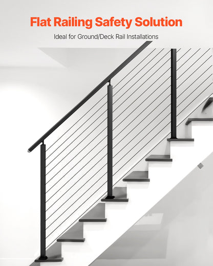 Cable Railing Post, 106.7x5x5cm Stair Railing Post, with Pre-Drilled 30° Angled Holes, Stainless Steel Cable Rail Post with Horizontal and Curved Bracket, 1-Pack, Black, 1JZLGZXHS106W3XAA001V0