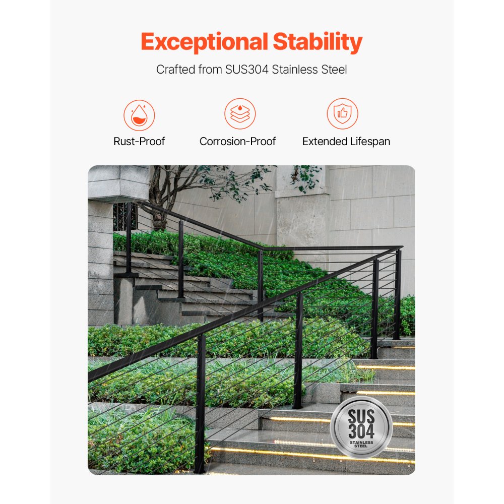 Cable Railing Post, 36x2x2 Inch Stair Railing Post, with Pre-Drilled 30° Angled Holes, Stainless Steel Cable Rail Post w