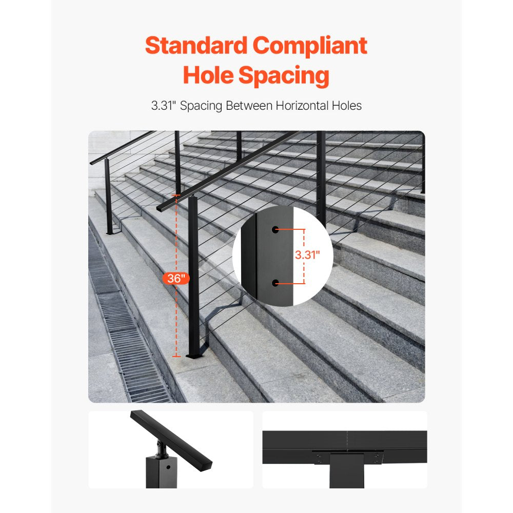 Cable Railing Post, 36x2x2 Inch Stair Railing Post, with Pre-Drilled 30° Angled Holes, Stainless Steel Cable Rail Post w