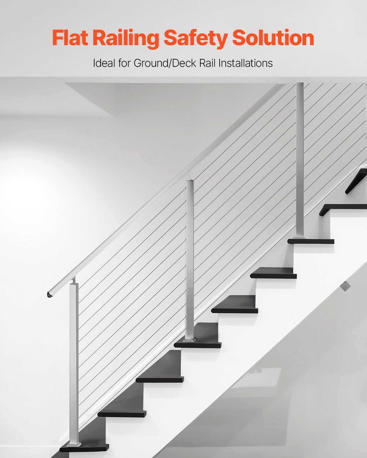 Cable Railing Post, 106.7x5x5cm Stair Railing Post, with Pre-Drilled 30° Angled Holes, Stainless Steel Cable Rail Post with Horizontal and Curved Bracket, 1-Pack, Silver, 1JZLGZXYS1062TLWC001V0