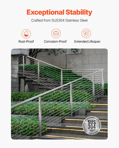 Cable Railing Post, 106.7x5x5cm Stair Railing Post, with Pre-Drilled 30° Angled Holes, Stainless Steel Cable Rail Post with Horizontal and Curved Bracket, 1-Pack, Silver, 1JZLGZXYS1062TLWC001V0