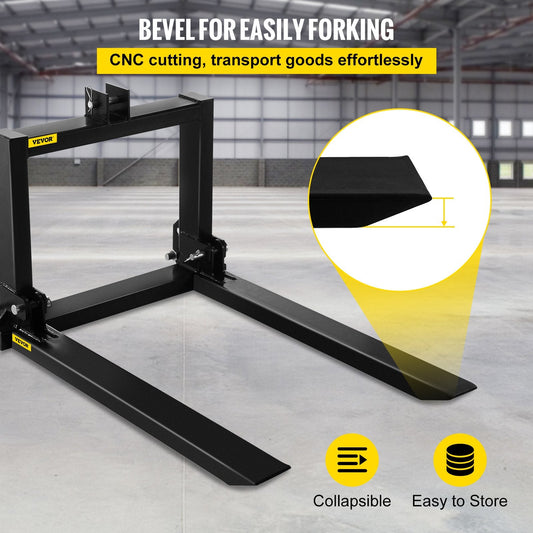 3-Point Hitch Pallet Fork Attachment, 3.9m x 0.56m x 1.04m, 997.9 kg Capacity Steel