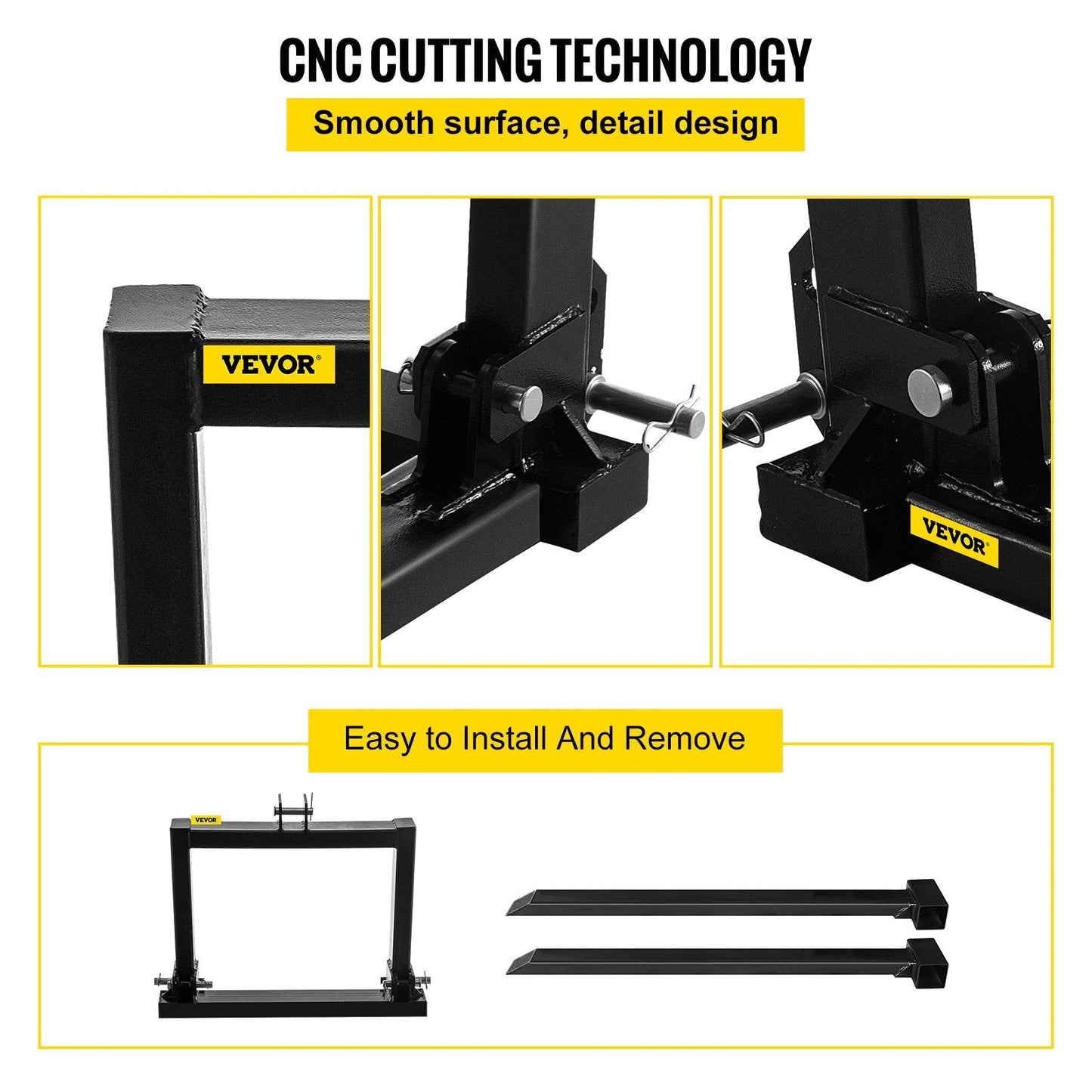 3-Point Hitch Pallet Fork Attachment, 3.9m x 0.56m x 1.04m, 997.9 kg Capacity Steel