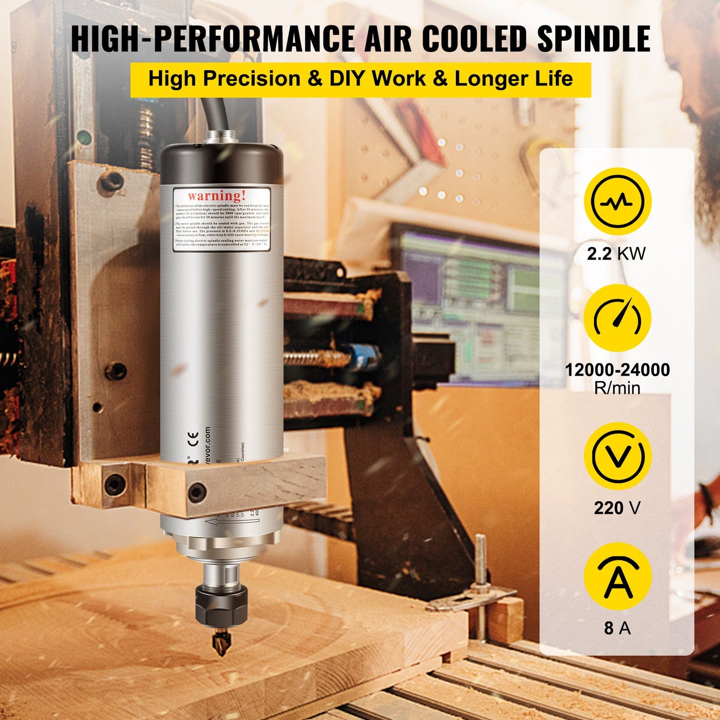 VEVOR Air Cooled Spindle Motor ER20 CNC Spindle Milling Motor 2.2KW Spindle Motor