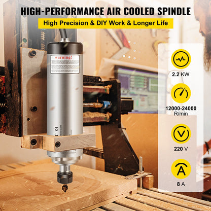 2.2KW CNC Milling Motor, ER20, 24000 RPM, Air-Cooled, 220V, 6 kg, 0.08x0.30m
