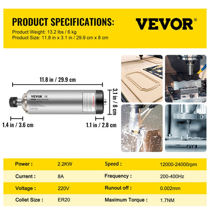 VEVOR Air Cooled Spindle Motor ER20 CNC Spindle Milling Motor 2.2KW Spindle Motor