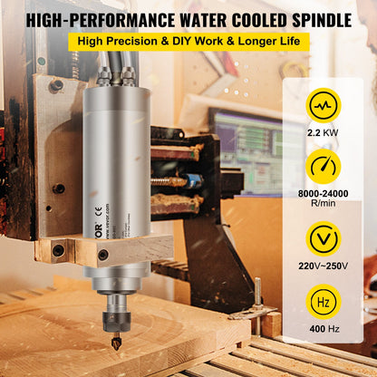 2.2KW Water-Cooled Spindle Motor, 8cm Diameter, ER11, 220V, Noise Reduction