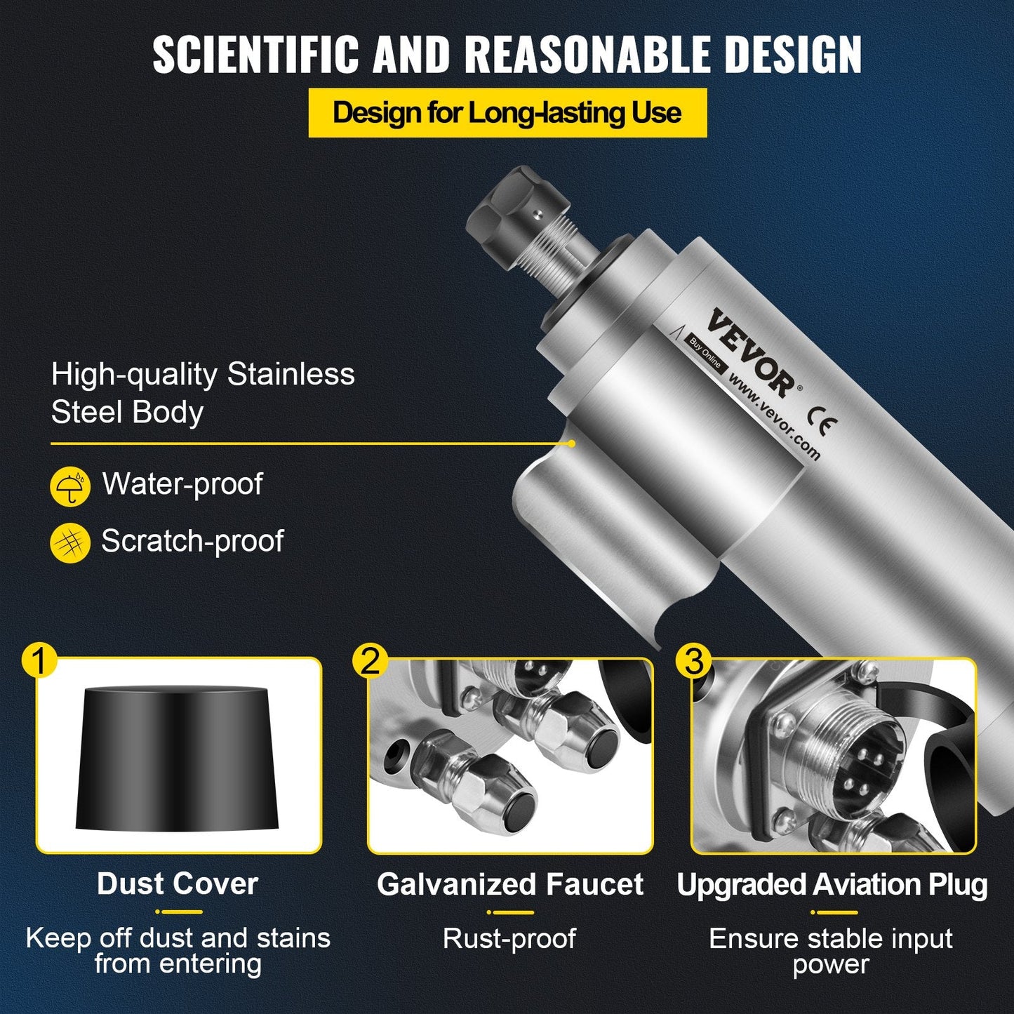 2.2KW Water-Cooled Spindle Motor, 8cm Diameter, ER11, 220V, Noise Reduction